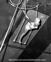 Joanne Day on the single trapeze. Duke of Paducah Circus 1960.
