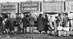 People watching circus train
