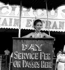 Edna Antes in tax box Russell Bros Circus